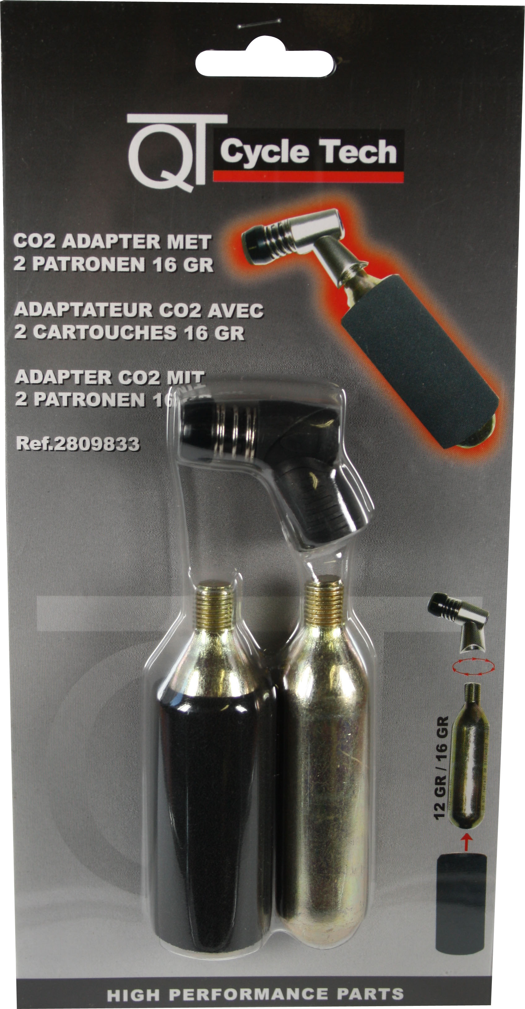 QT CycleTech CO2 Patronen 16 g met Draad en Adaptor set van 2