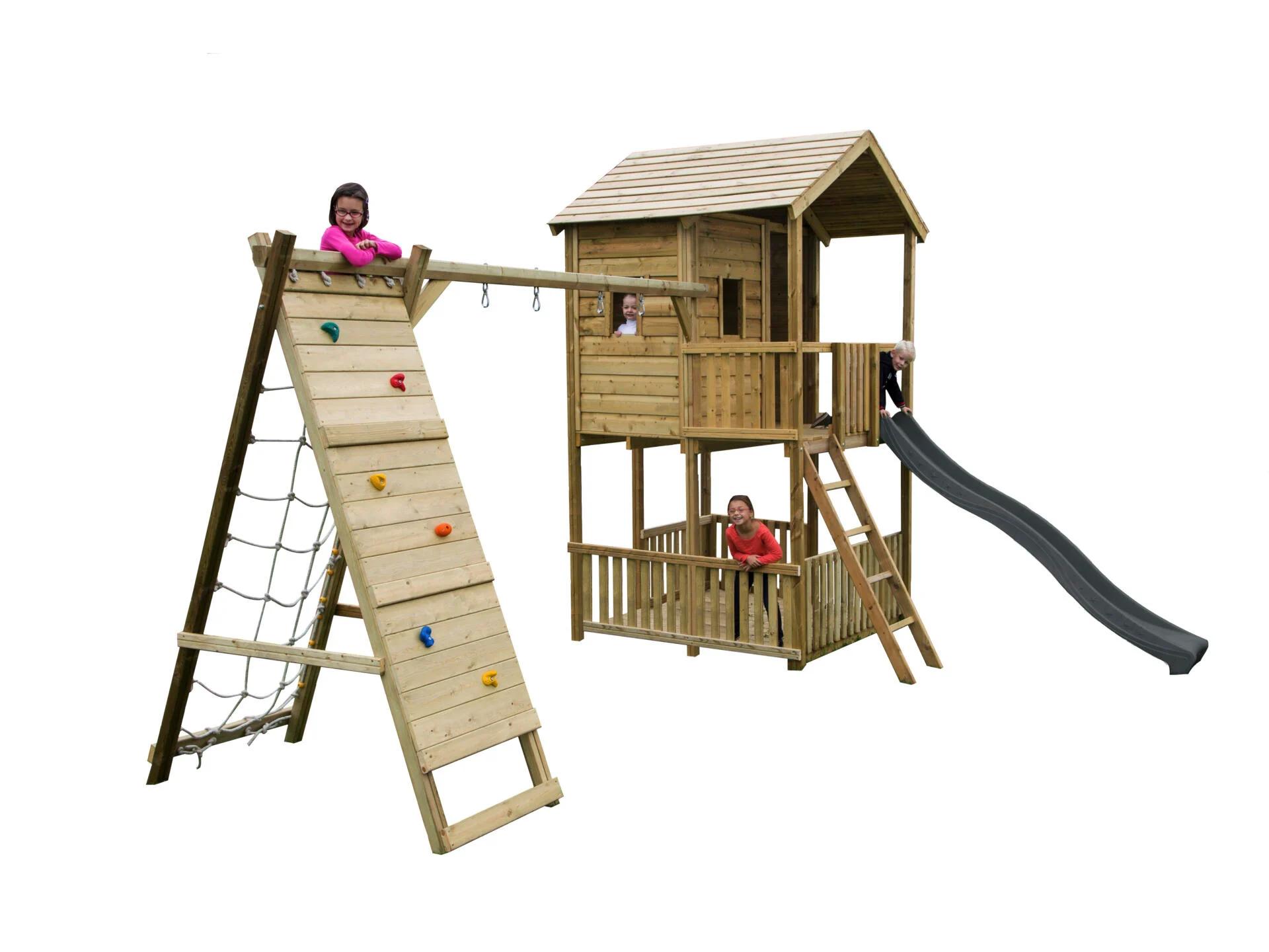 BnB Wood Mael Full Speeltoren met grijze Glijbaan