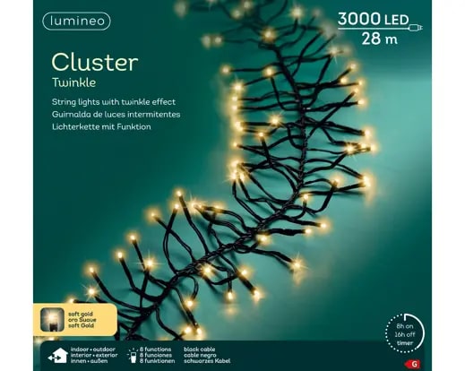 Kerstverlichting LED Cluster Twinkle 28m - 3000 Lights - Black/Soft Gold - In/Outdoor