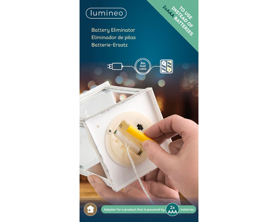 Lumineo Batterijvervanger 3V 2x AAA voor 1 Toestel - 3m Kabel Wit