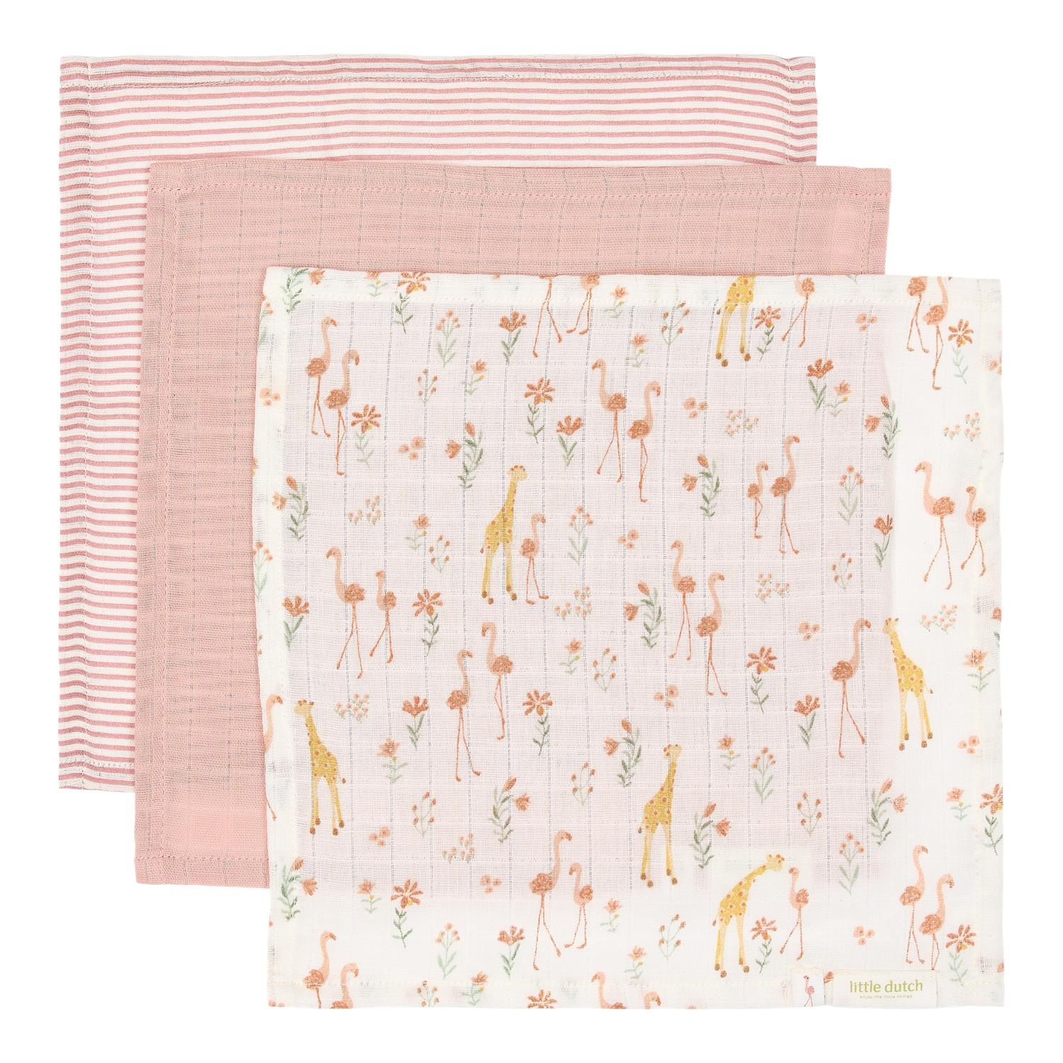Little Dutch Monddoekjes Safari Friends - Blooming Safari Roze 25x25 cm - 3 stuks