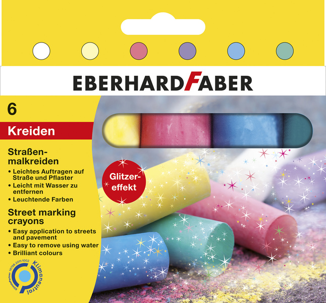Eberhard Faber Stoepkrijt Glitter 6 stuks