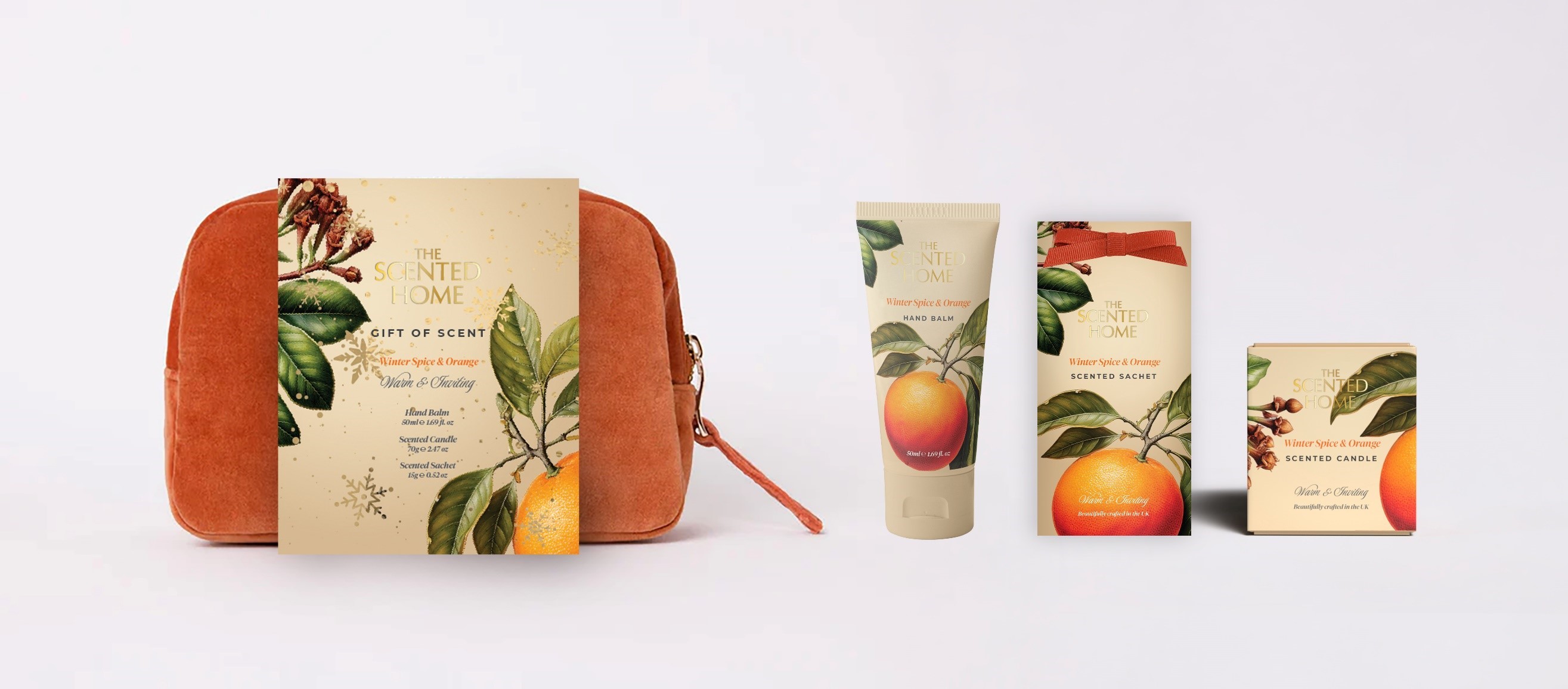 Scented Home Velvet Orange Set Winter Spice & Orange - Geurkaars/Geurzakje/Handcreme