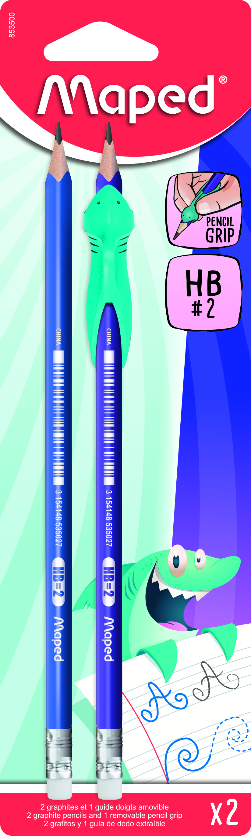 Maped Kidy Learn Potlood HB - 2 stuks met Vingerhulp - Blister