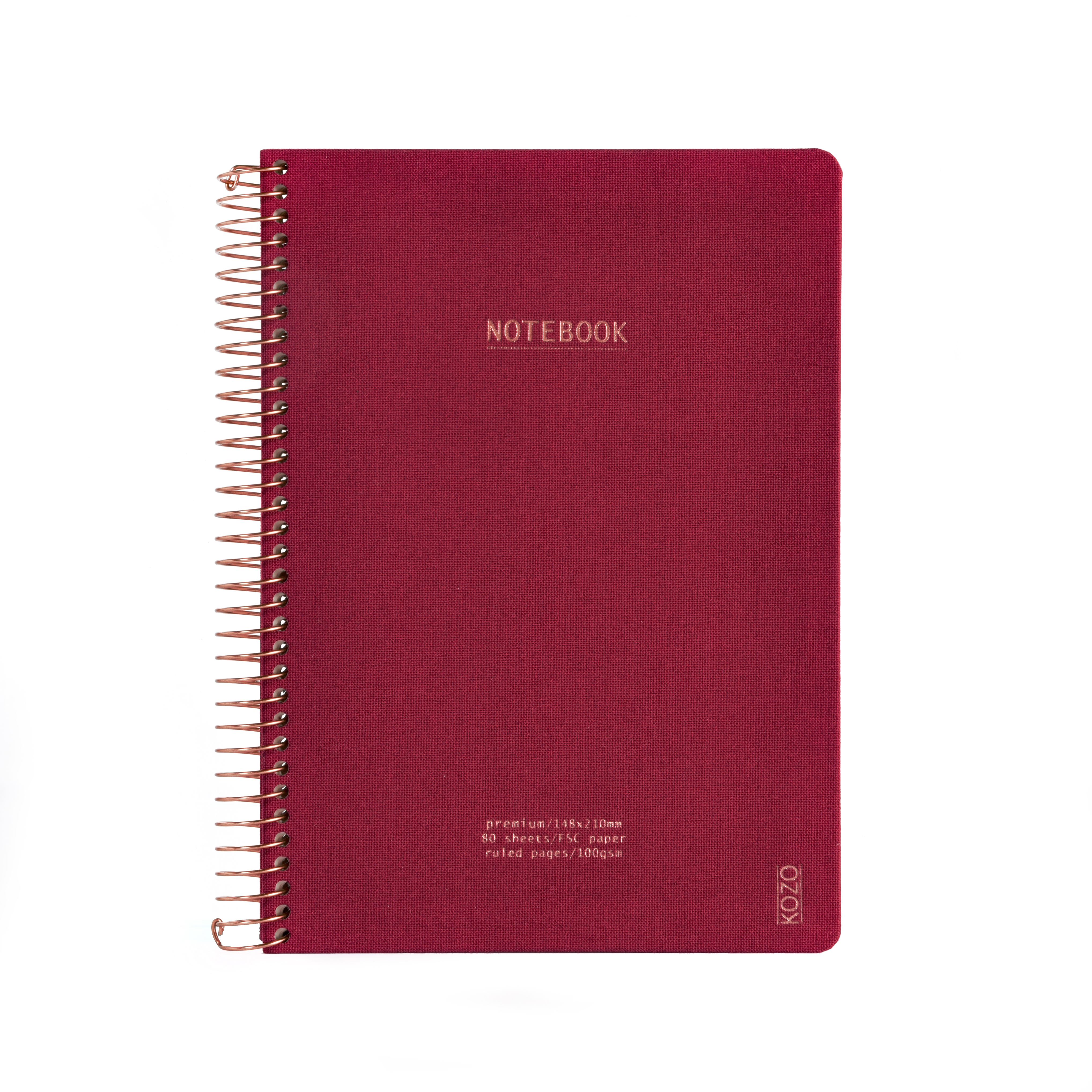 KOZO Notebook A5 Premium Berry Red Spiraal Gelijnd 80 vel