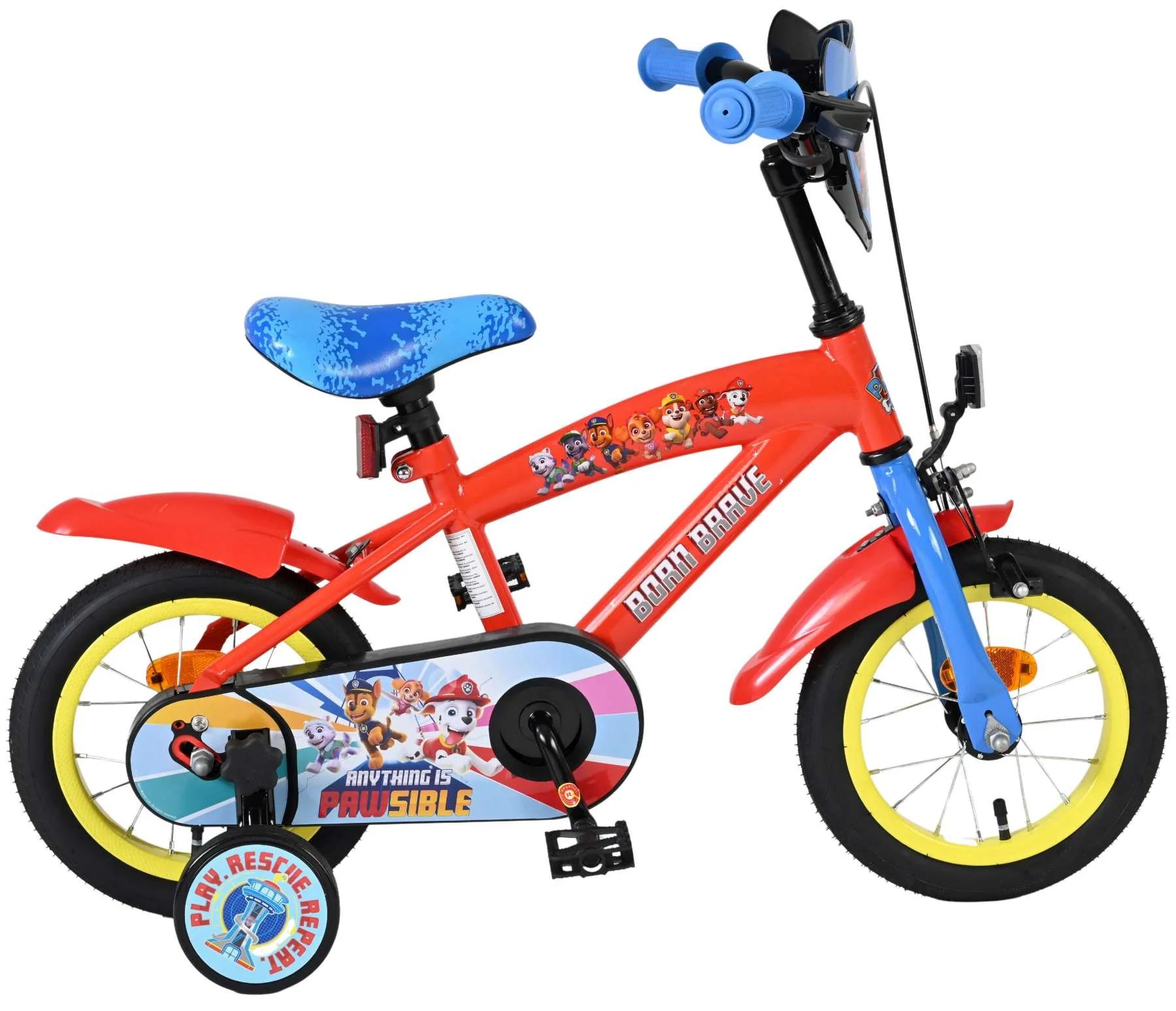 Paw Patrol Kinderfiets Rood/Blauw Handrem+Terugtraprem 12 inch