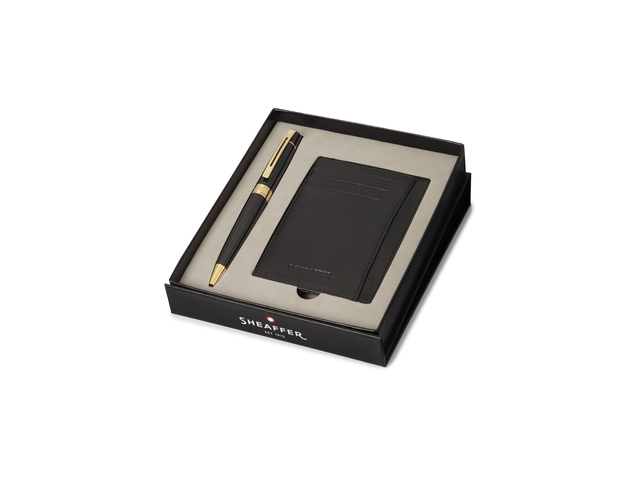 Sheaffer Geschenkset Balpen+Kaarthouder 300-G9312 Glossy Black-Chrome Gold