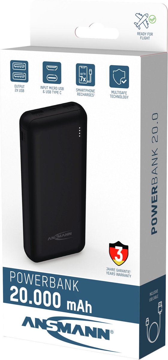 Ansmann Powerbank 20000 mAh 74Wh Zwart
