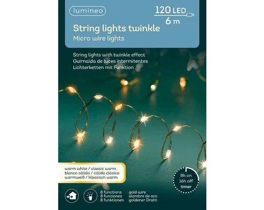 Kerstverlichting Micro LED String Twinkle Light Outdoor 6 m - 120 leds - Gold/Classic Warm