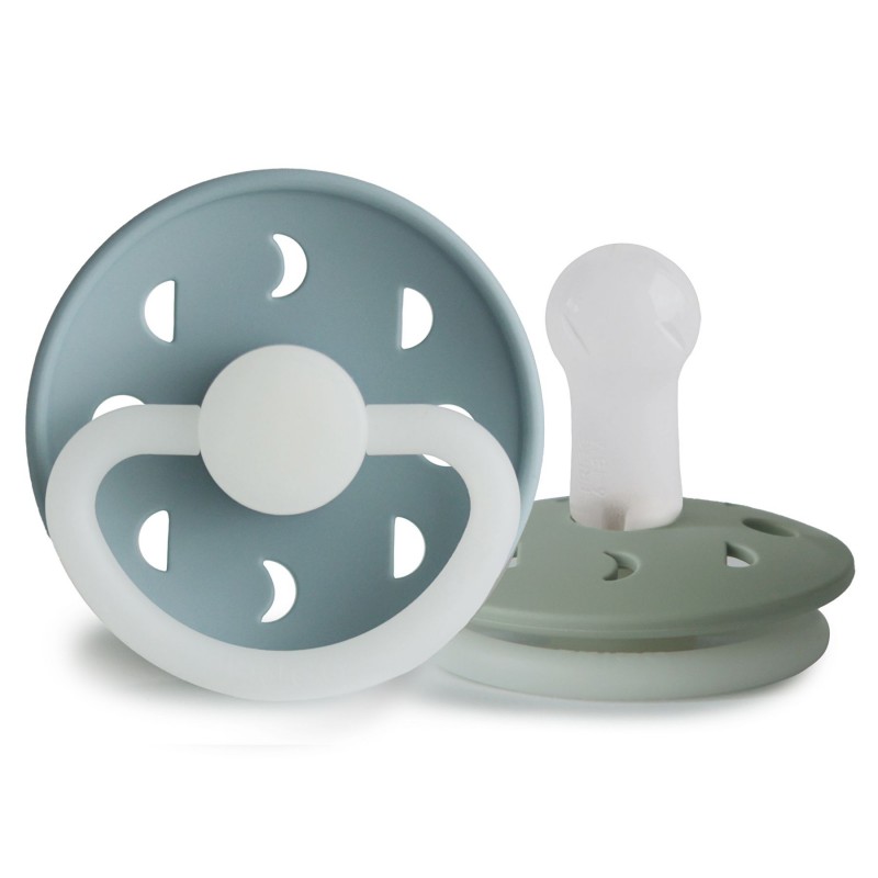 Frigg Fopspeen Moon Silicone Glow in the Dark Blue-Sage 6-18 maand- 2 stuks