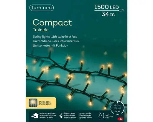 Kerstverlichting LED Compact Twinkle 34m - 1500 leds - Green/Soft Gold - In/Outdoor