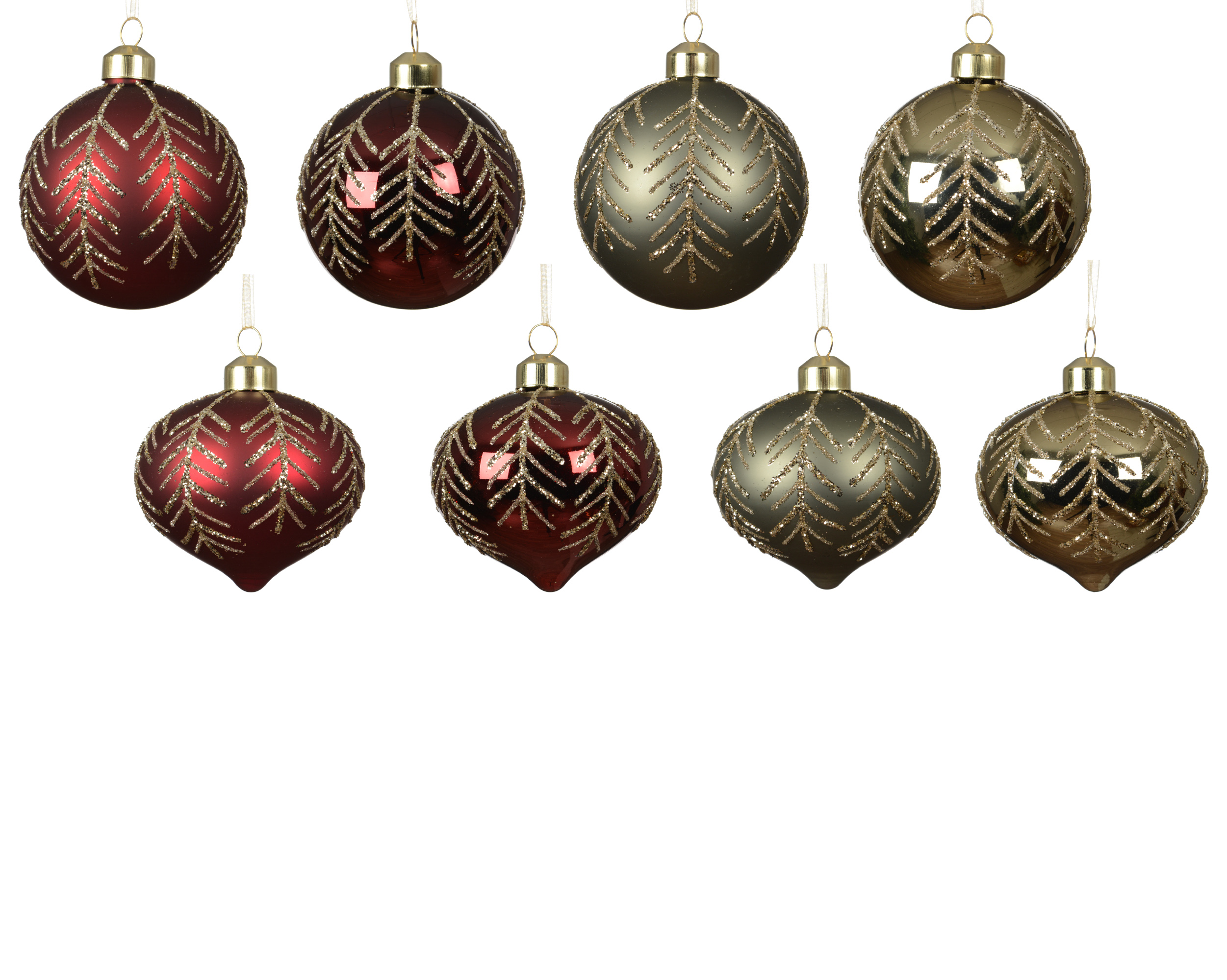 Kerstbal Glas 8cm met Gouden Takken - assorti - prijs per stuk