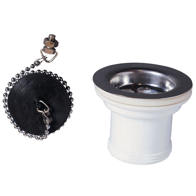 Wirquin Afvoerplug D50mm voor Wastafel met Ketting 200mm en Rooster Inox D70mm