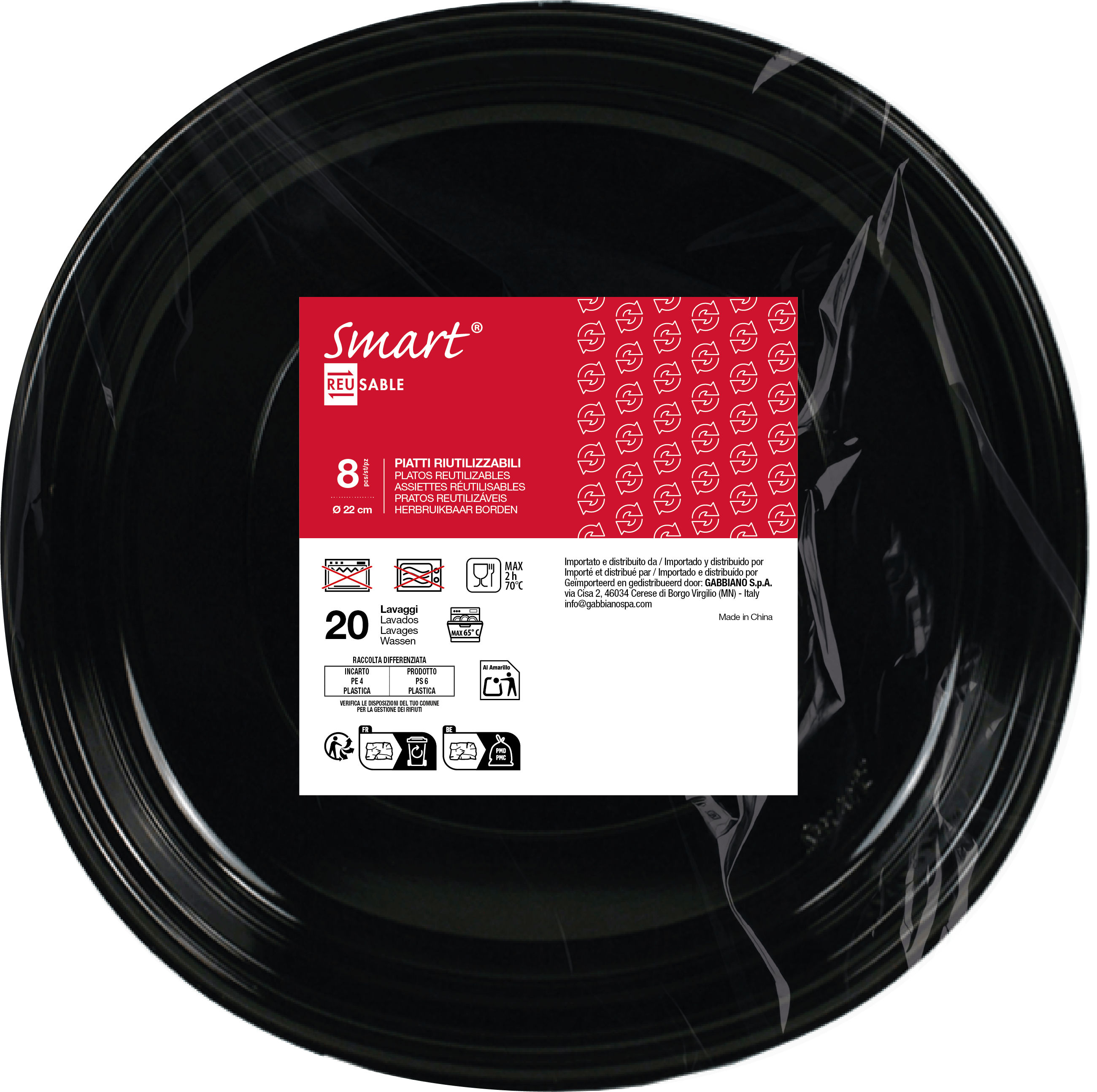 Smart Bord Rond Zwart Herbruikbaar 22cm - 8 stuks