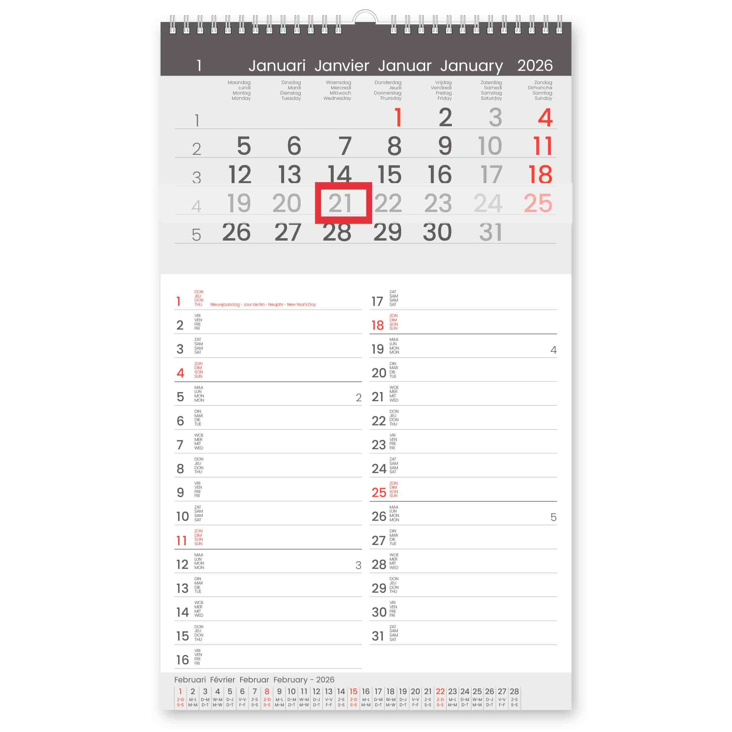 Maandkalender 2026 Memo-Manager 20x33 cm