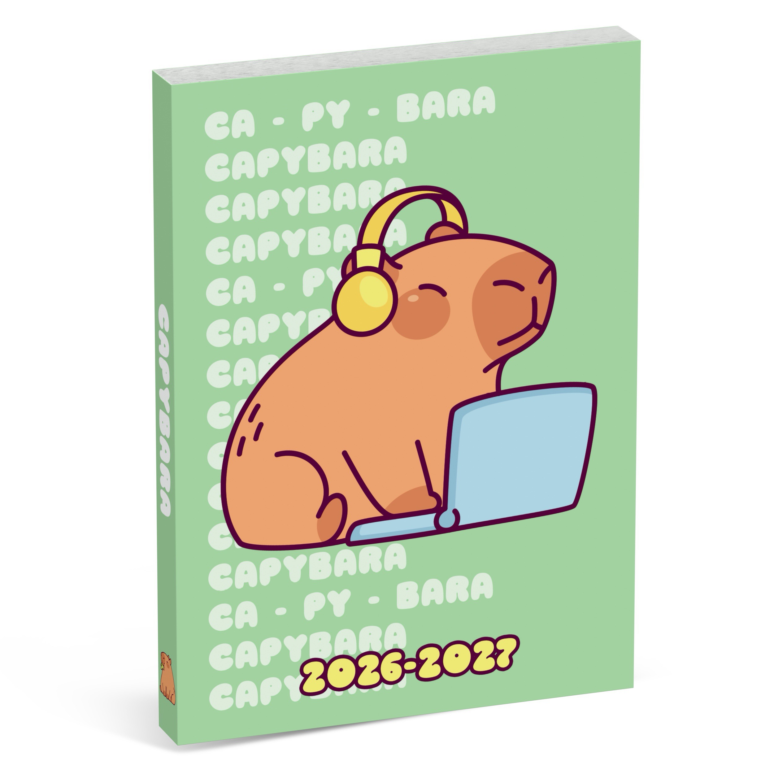Capybara Schoolagenda 2026-27 Internationaal 1dag/pag Groen 12.5x17.5 cm