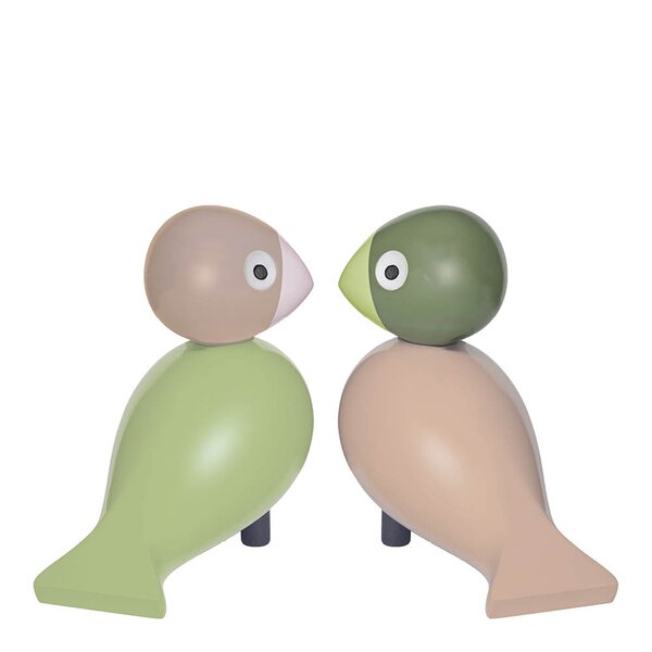 Kay Bojesen Vogels Lovebirds Light Green/Rose set 2 stuks 9.5x9x5 cm - Beukenhout