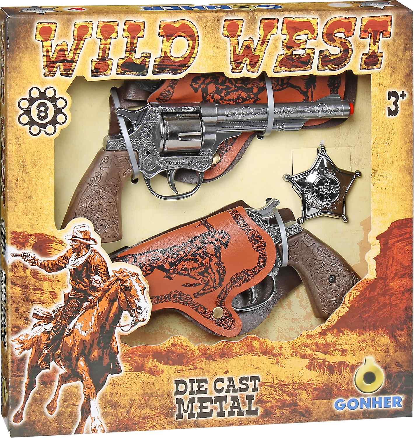 Gonher Cowboy Revolverset, 2 revolvers metaal met Holsters en Riem, Wild West