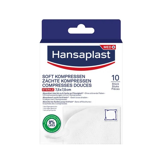 Hansaplast Kompressen zacht 7,5 x 7,5 cm - 10 stuks