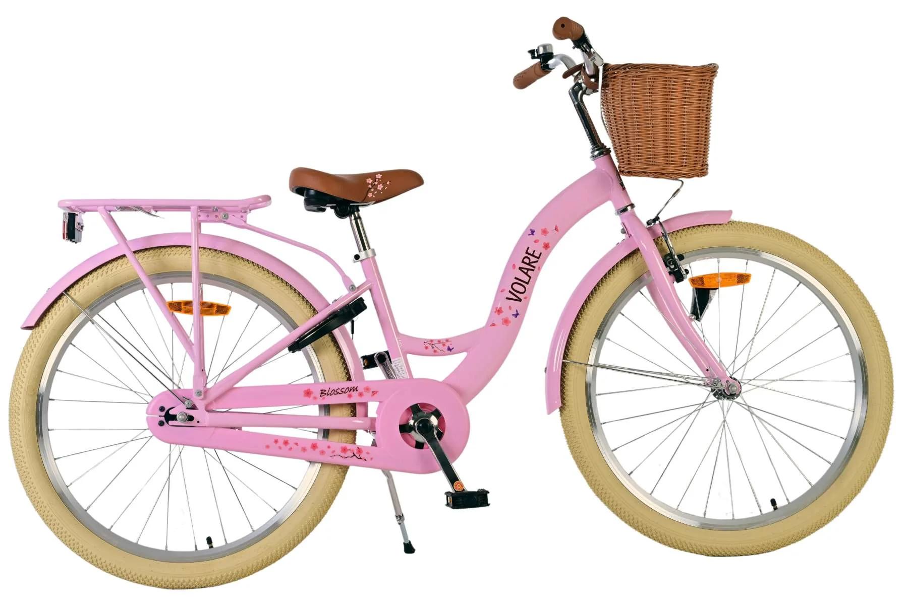 Volare Blossom Kinderfiets Roze Handrem+Terugtraprem met Mandje 24 inch