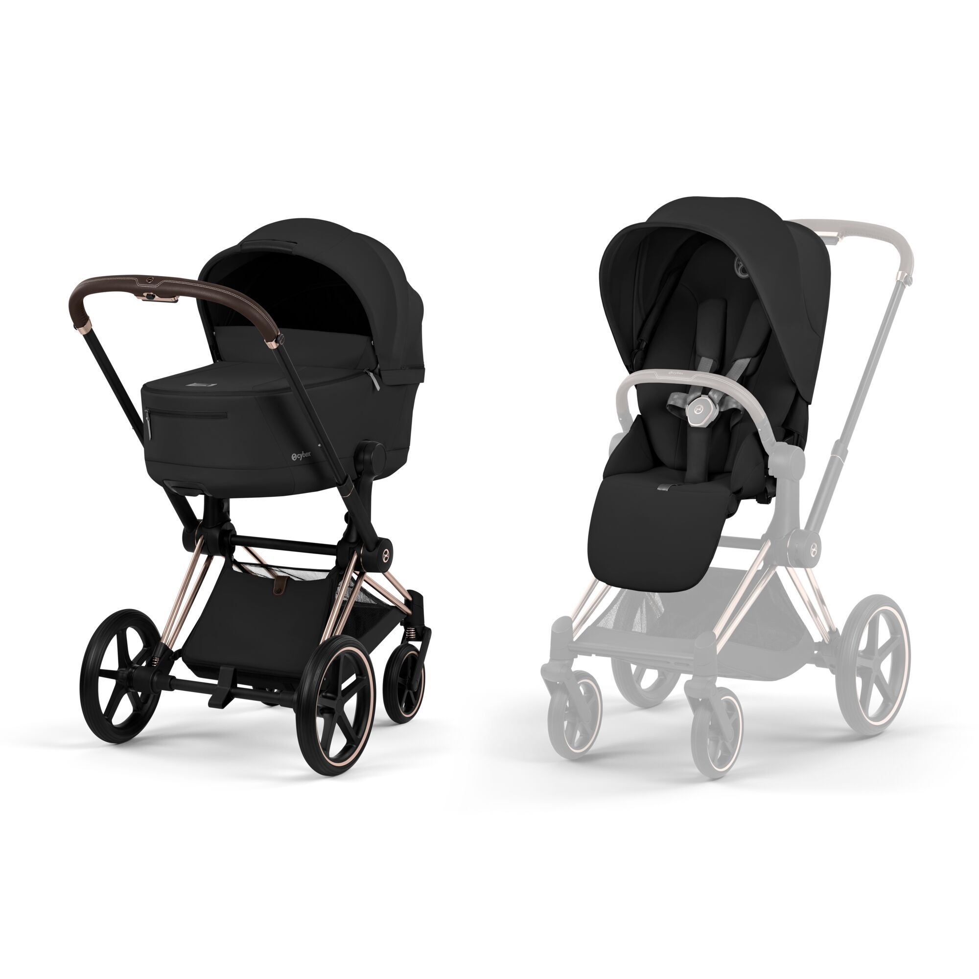 Cybex Kinderwagen Priam Comfort Rosegold-Reiswieg Plooibaar Black