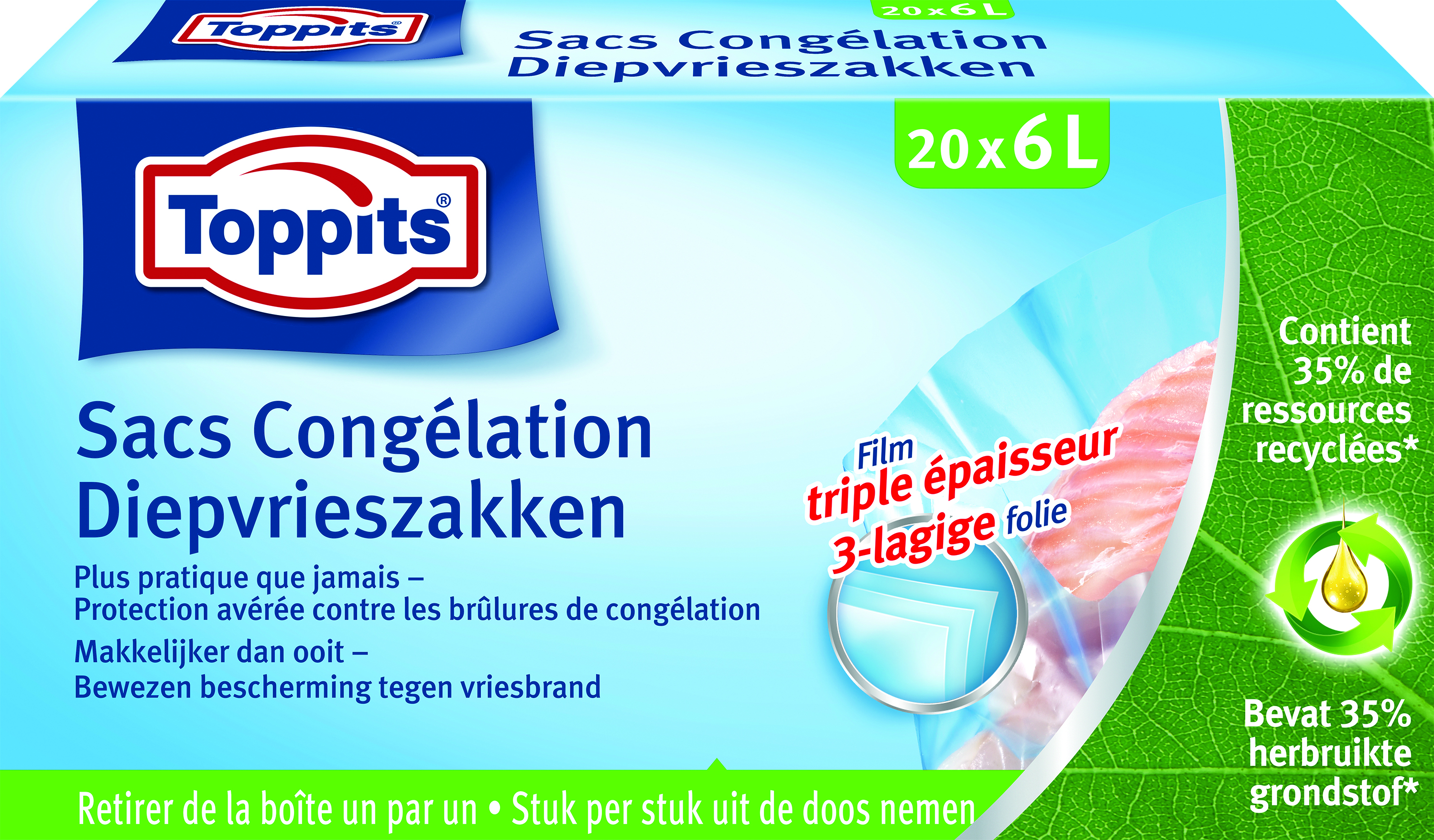 Toppits Diepvrieszakjes 6l - 29x47cm 20 stuks