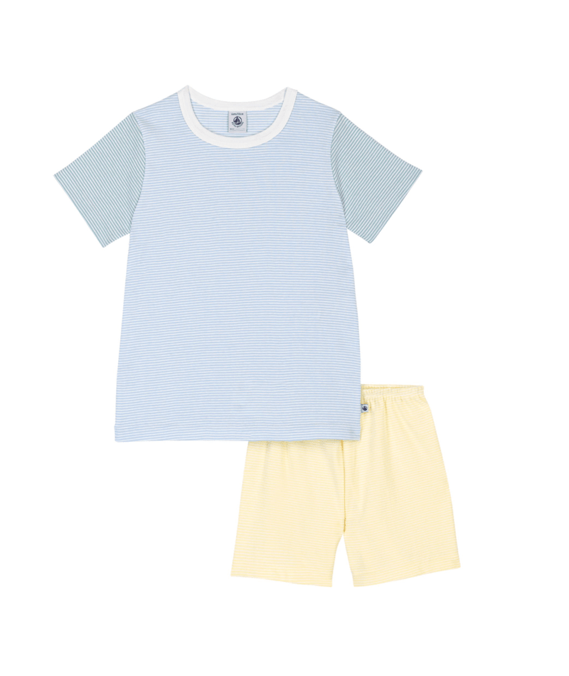 Petit Bateau Pyjama Kort T-shirt + Broek Blauw-Geel - 4 jaar
