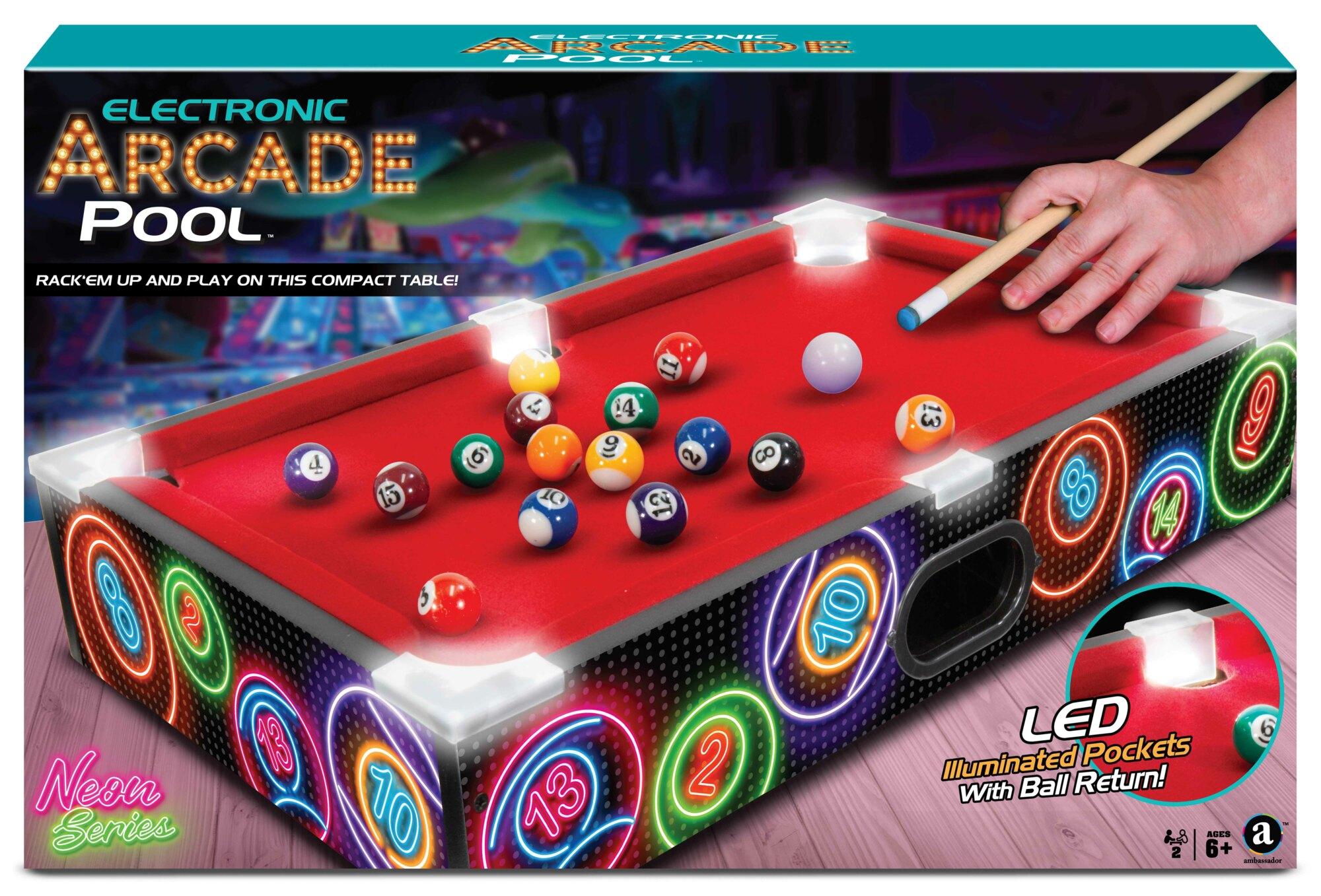 Arcade houten Pool Biljart Neon met licht, 51 X 32 cm, Tafelbiljart