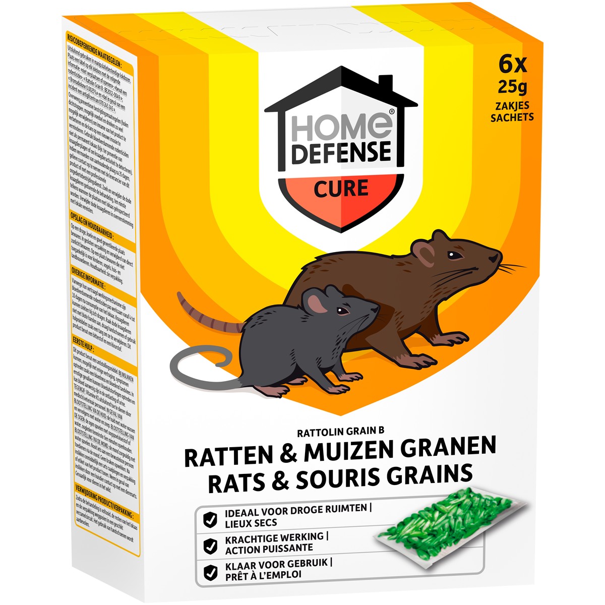 Home Defense Vergif tegen Muis en Rat 6x25 g - Dieren Drogen Uit