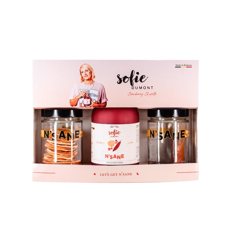 N'sane x Sofie Dumont Tasting Box - Cranberry Chipotle 500ml + 2 Glazen + Botanicals + Rietjes