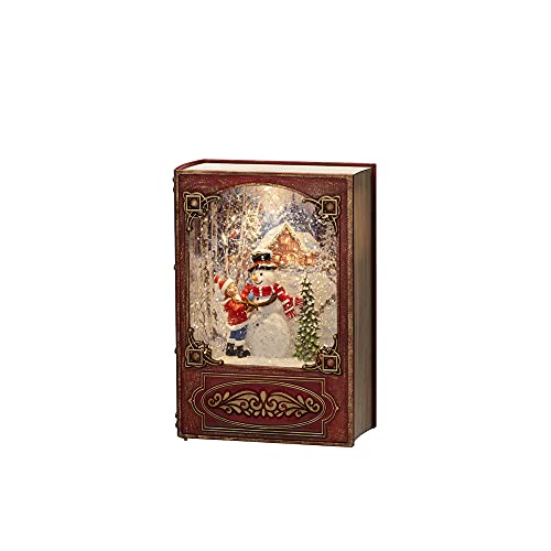 Konstsmide LED Boek met Sneeuwman Sneeuwtafereel Antiekrood - 19x13.5 cm - 1 led - Warm Wit - op Batterijen (excl.) of USB