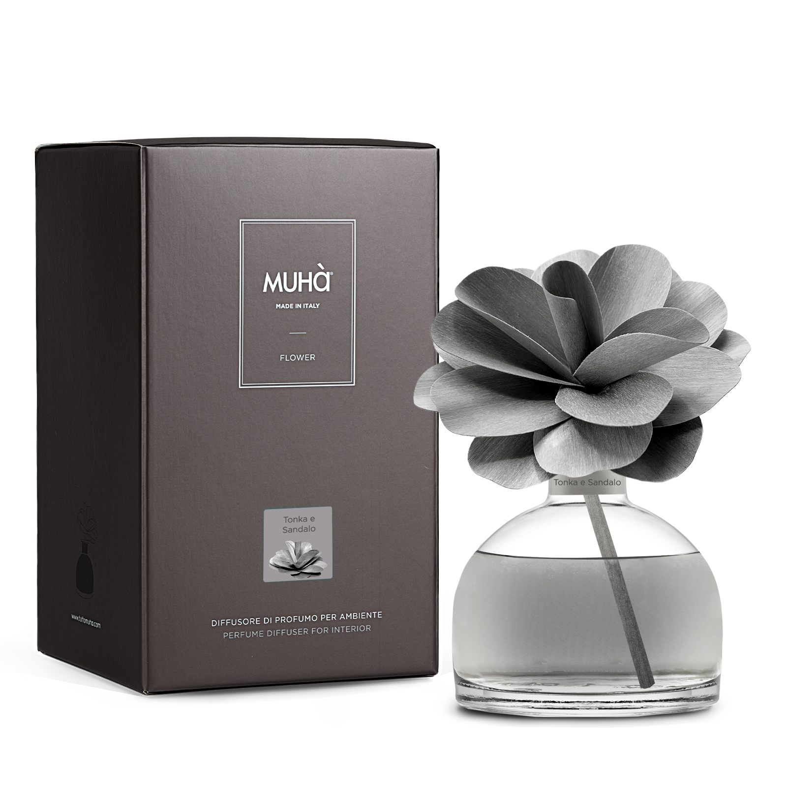 Muhà Geurdiffuser Flower Dark Grey 200ml - Tonka & Sandalwood