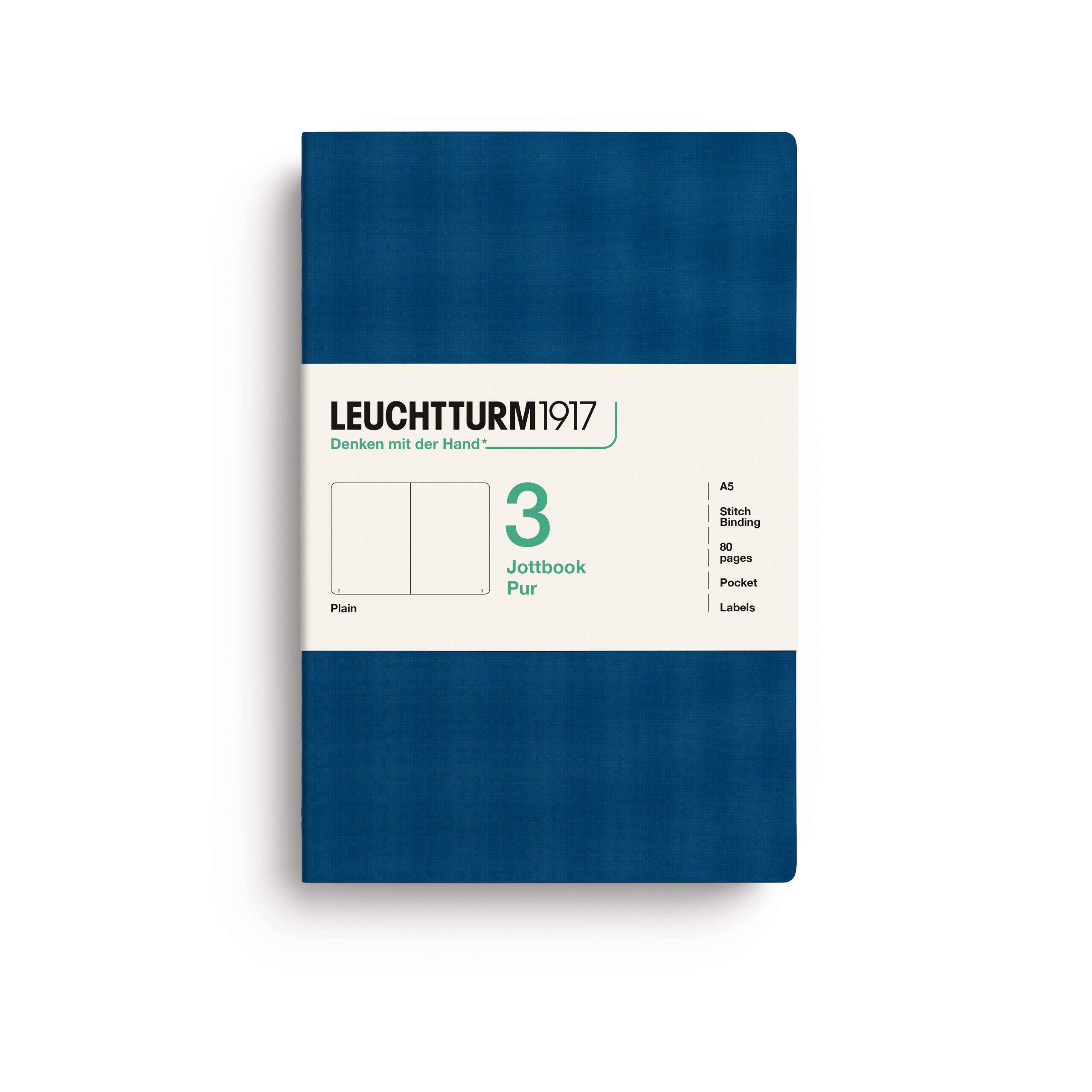 Leuchtturm 1917 Jottbook Pur Notitieboek A5 Blanco 80 vel Indigo  - 3 stuks