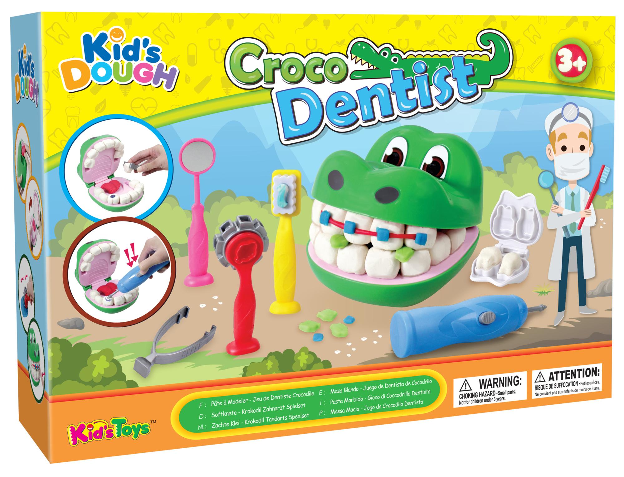 Kid's Dough Croco Dentist  met  5 Potjes van 50 g kneeddeeg, 