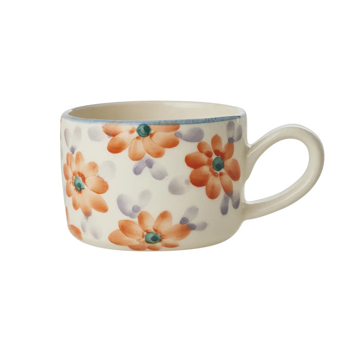 Rice Cappuccino Cup Orange Flowers 200ml - Keramiek - 9x6.5 cm