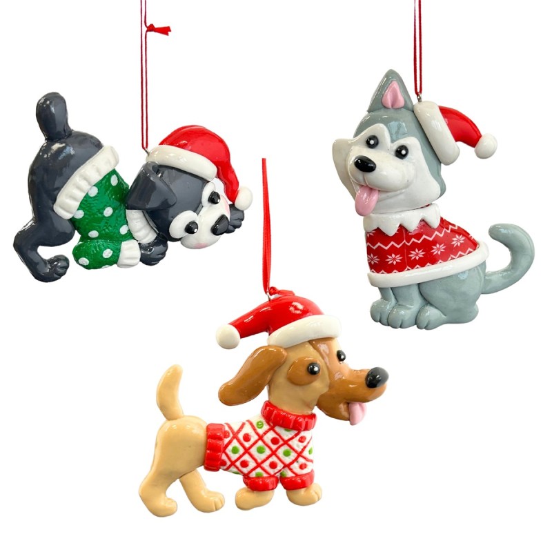Boomhanger Hond met Kersttrui & Muts - Klei - assorti - prijs per stuk