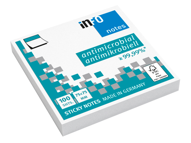 Info Notes Sticky Notes Antimicrobieel 75x75 mm - Wit - 100 vellen