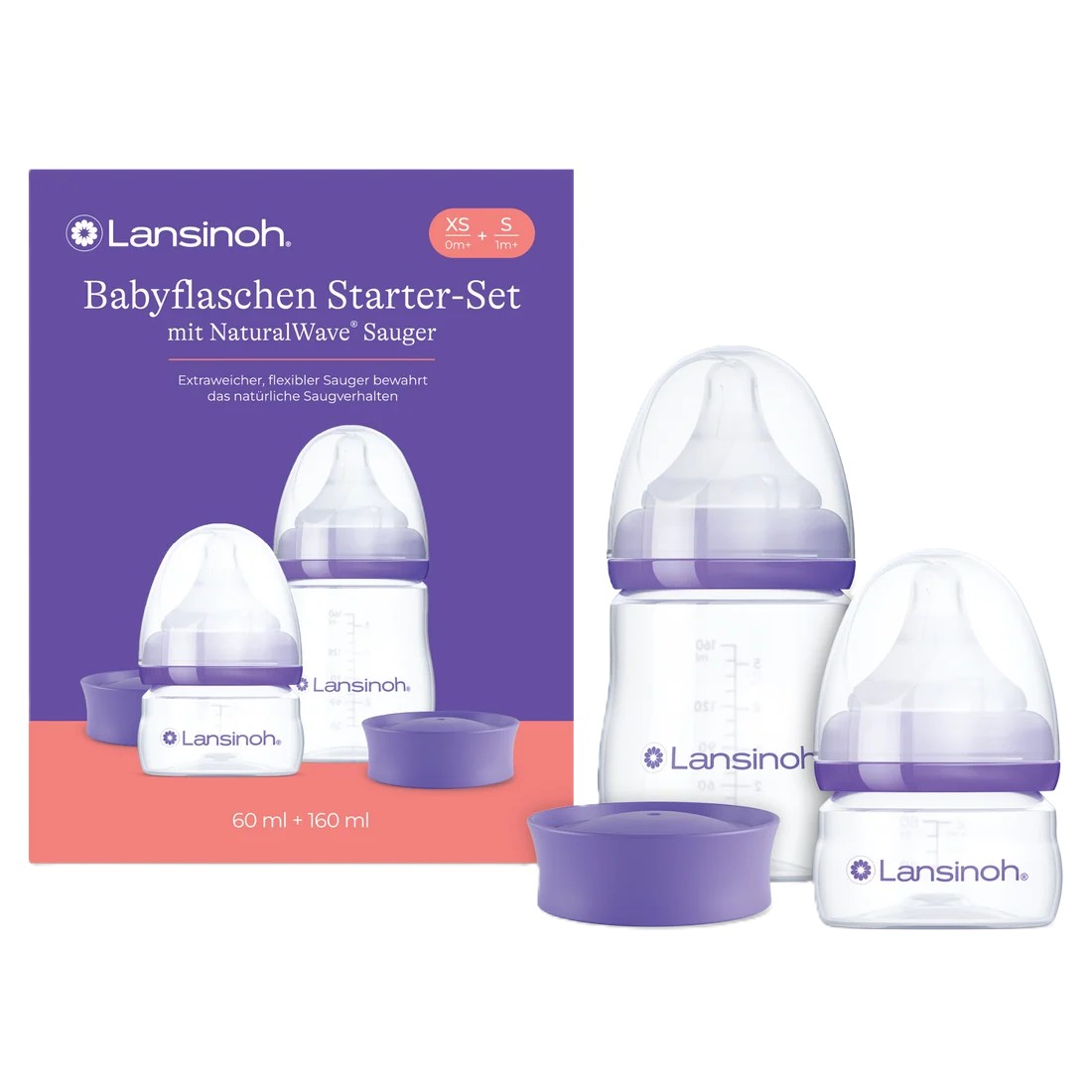 Lansinoh Starterset Zuigfles Natural Wave 60 ml+160 ml - 2 stuks