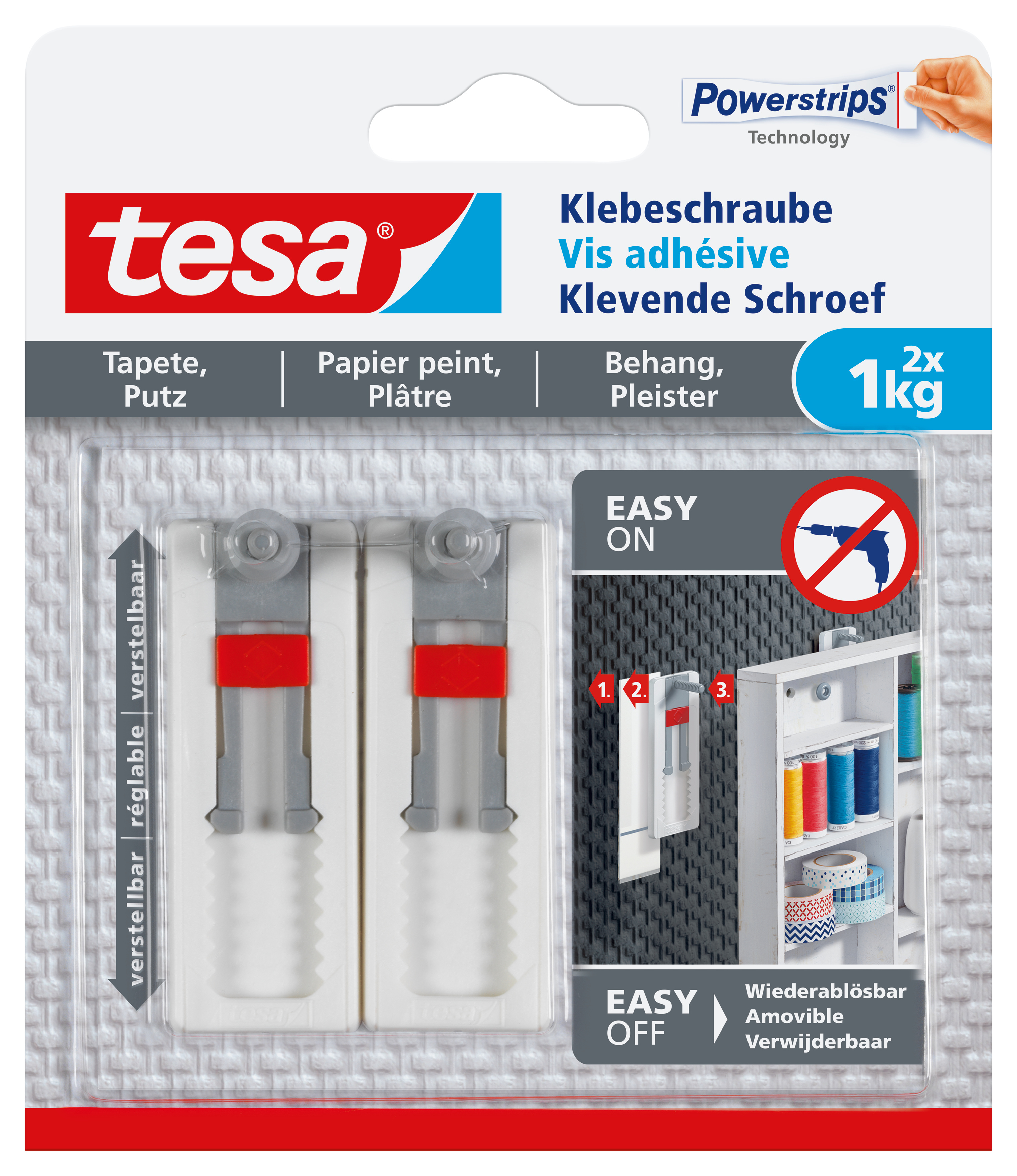 Tesa Verstelbare Klevende Schroef Gevoelige Oppervlakken - tot 1 kg