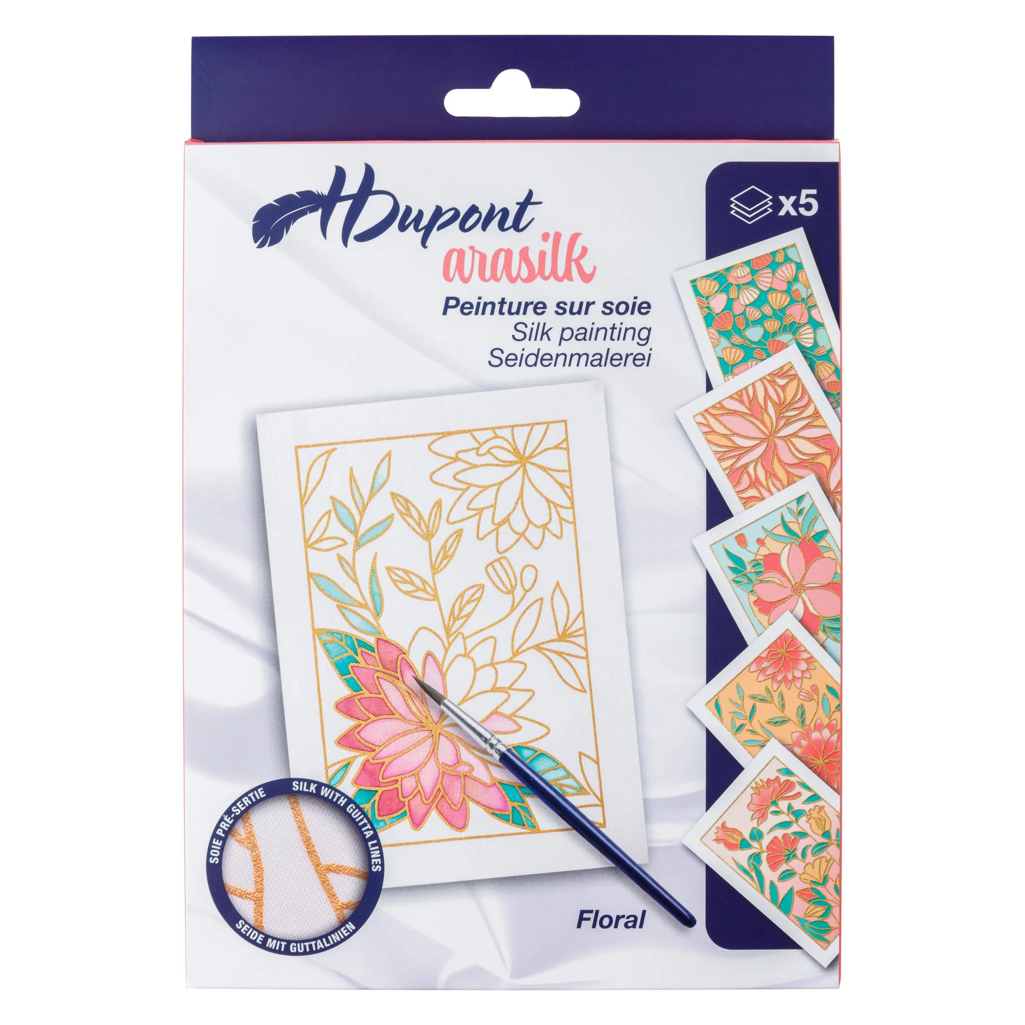 H Dupont Schilderkaarten Floral 5 stuks met Penseel