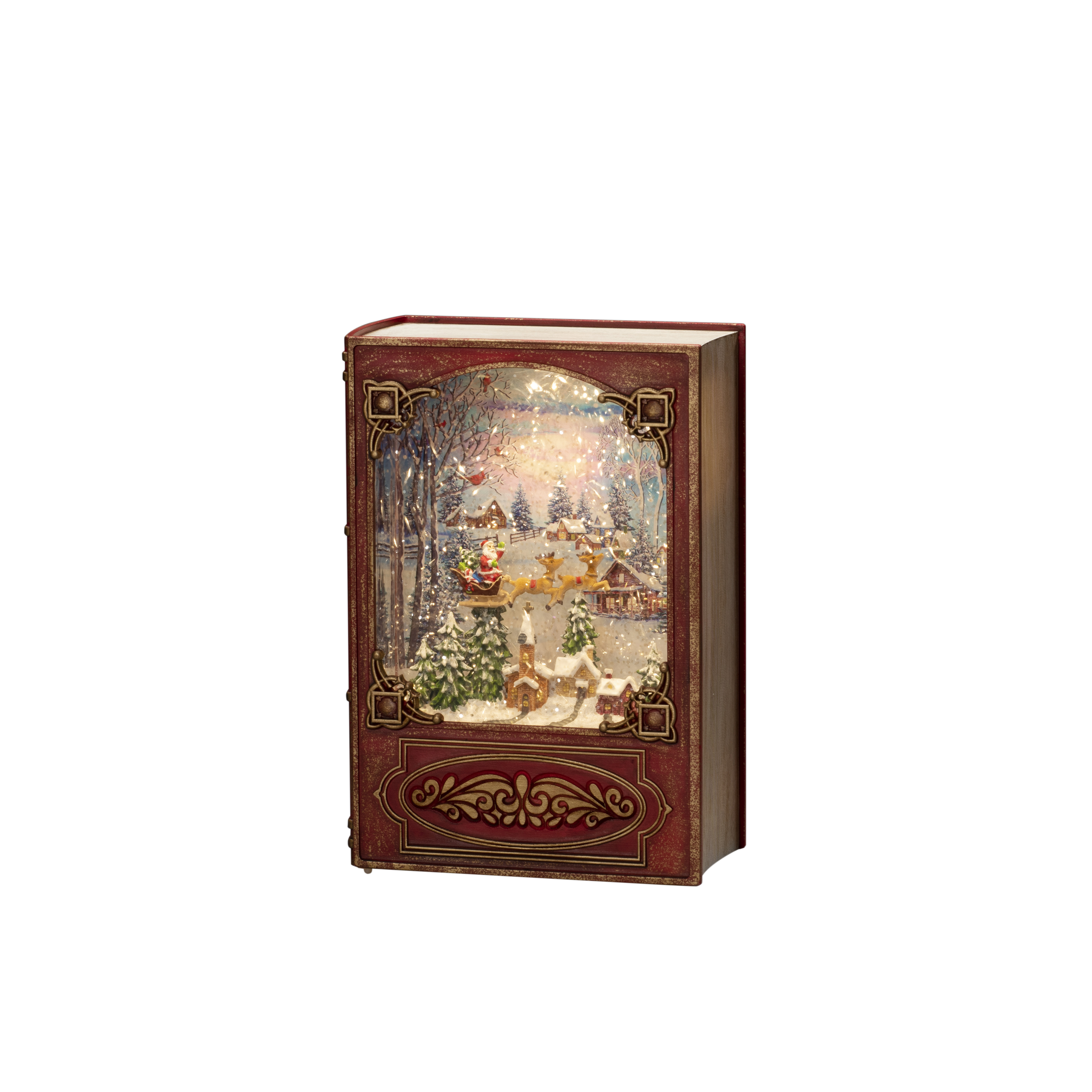 Konstsmide LED Boek met Kerstman Sneeuwtafereel  Antiekrood - 13.5x7x19.3 cm - Warm Wit - op USB of Batterijen - met TImer