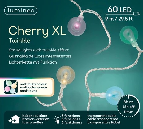 Cherry Lights LED XL 900cm - Transparant/Soft Multi - 60 leds