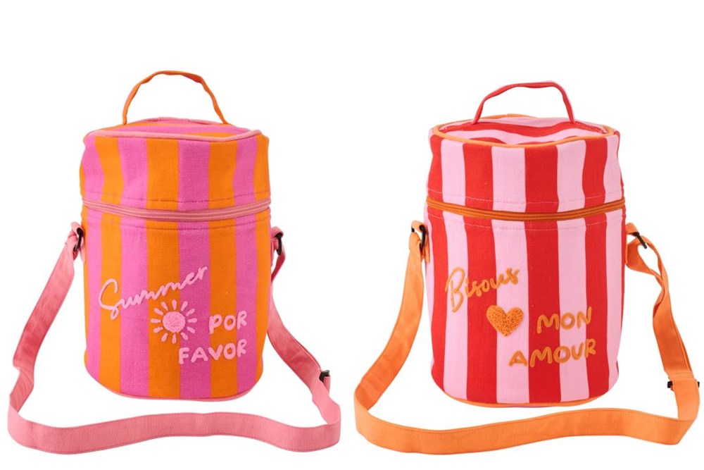 J-Line Lunchtas Summer/Bisous 17x25 cm - Katoen - Gestreept - assorti - prijs per stuk