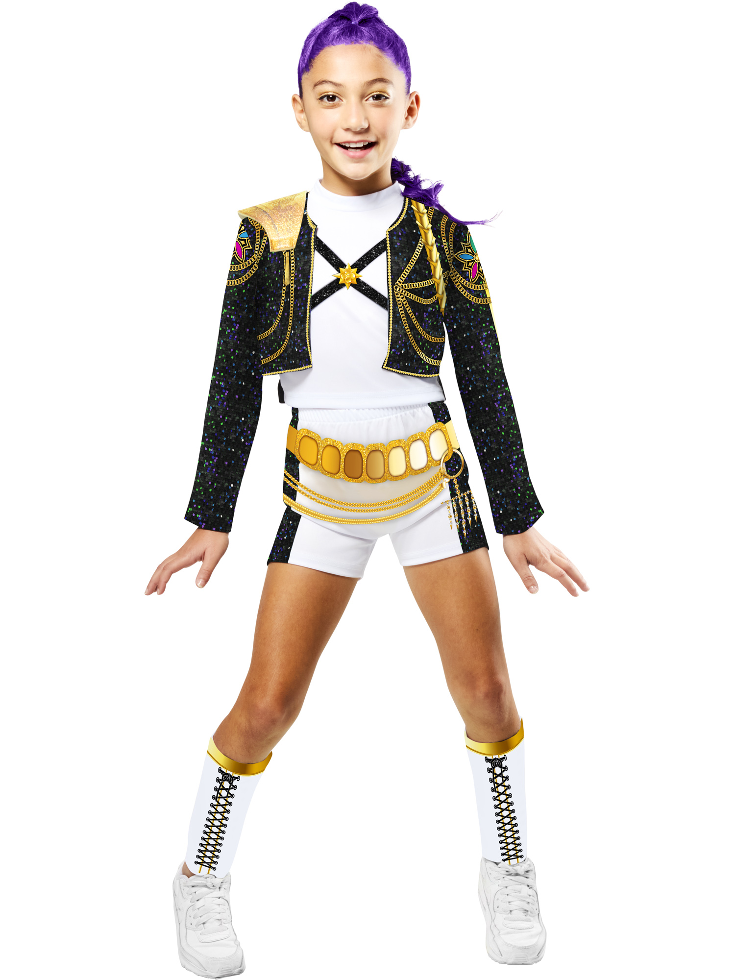 KPop Demon Hunters Verkleedpak Rumi Golden Deluxe L 11-13 Jaar - Top/Short/3D Riem & Beenverwarmers