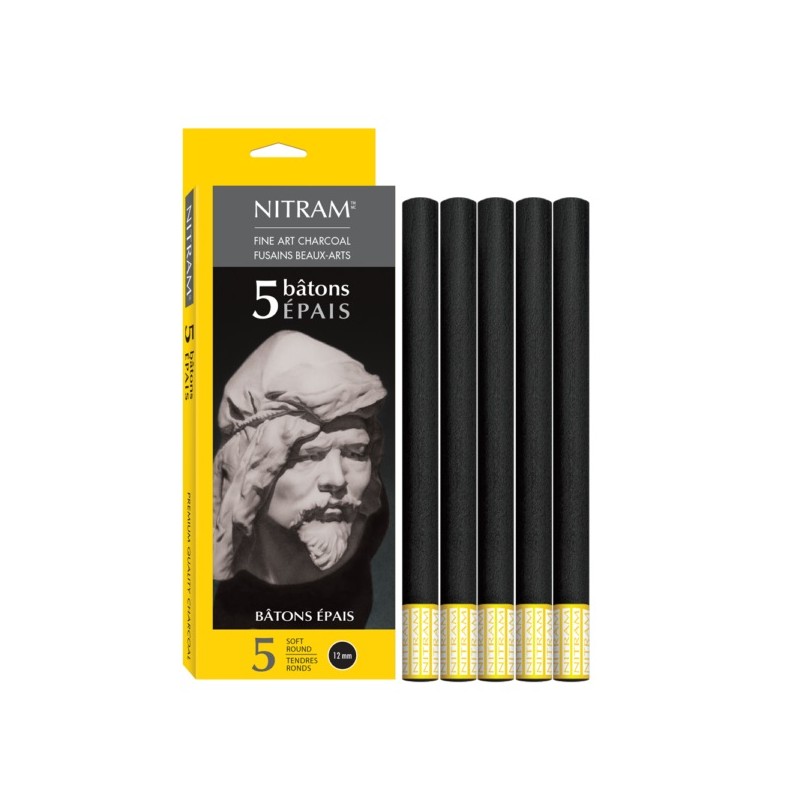 Nitram Houtskool Epais Baton Rond 12 mm - 5 stuks