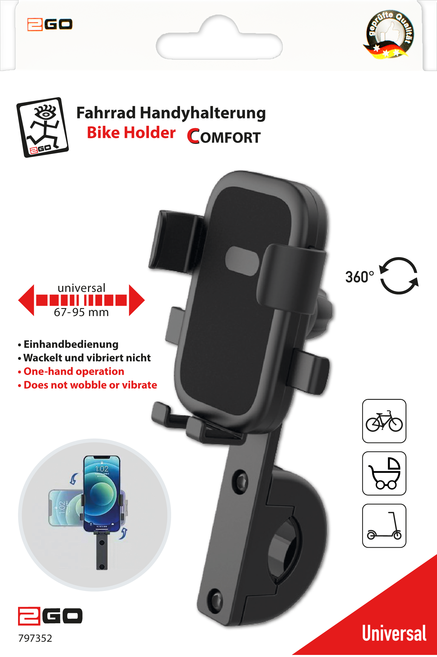 Universele houder bike & step 67-95mm