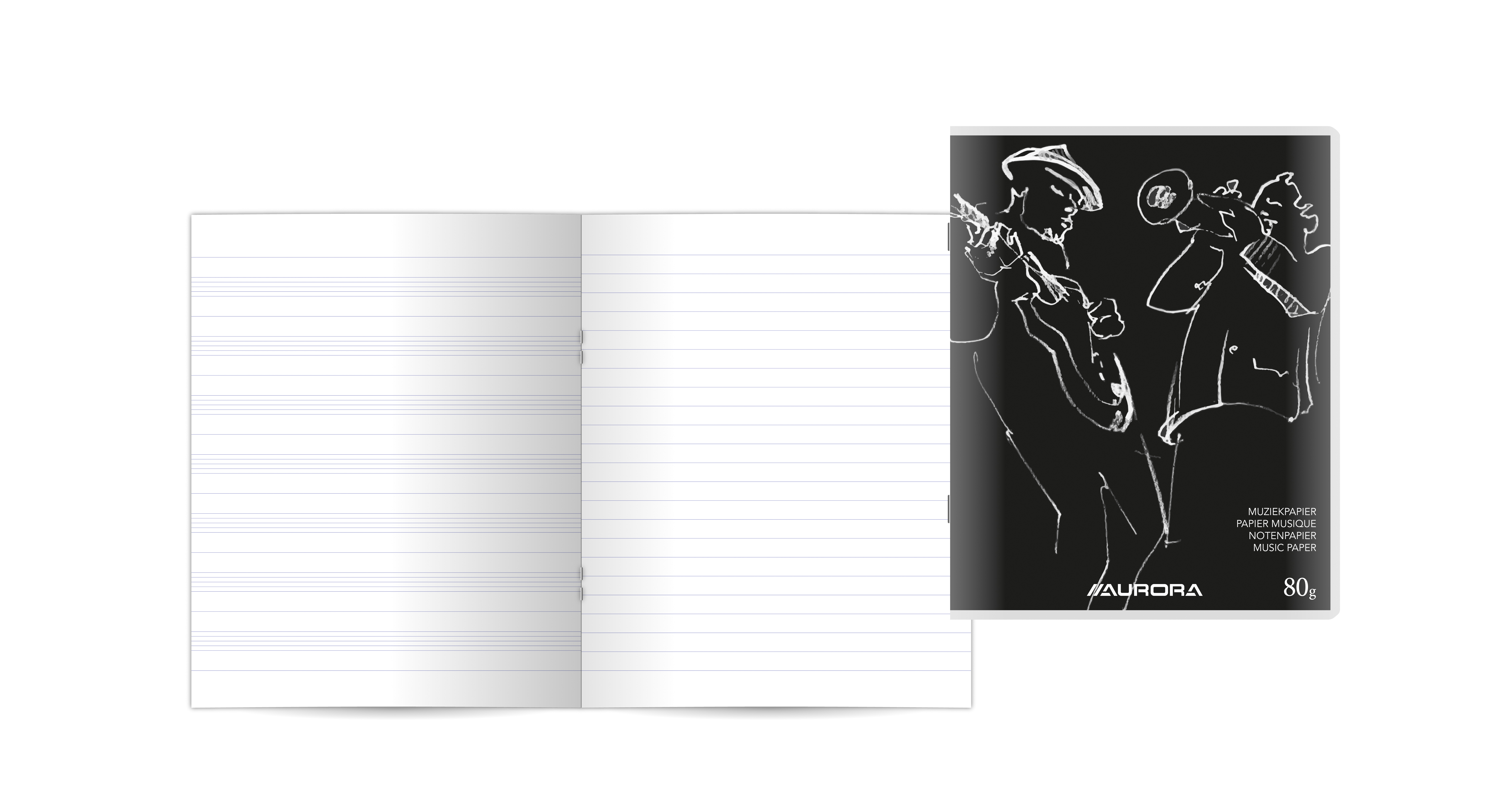 Muziekschrift 165x210 mm 40 vellen: Recto Lijn 8 mm/Verso 7 Notenbalken - Wit