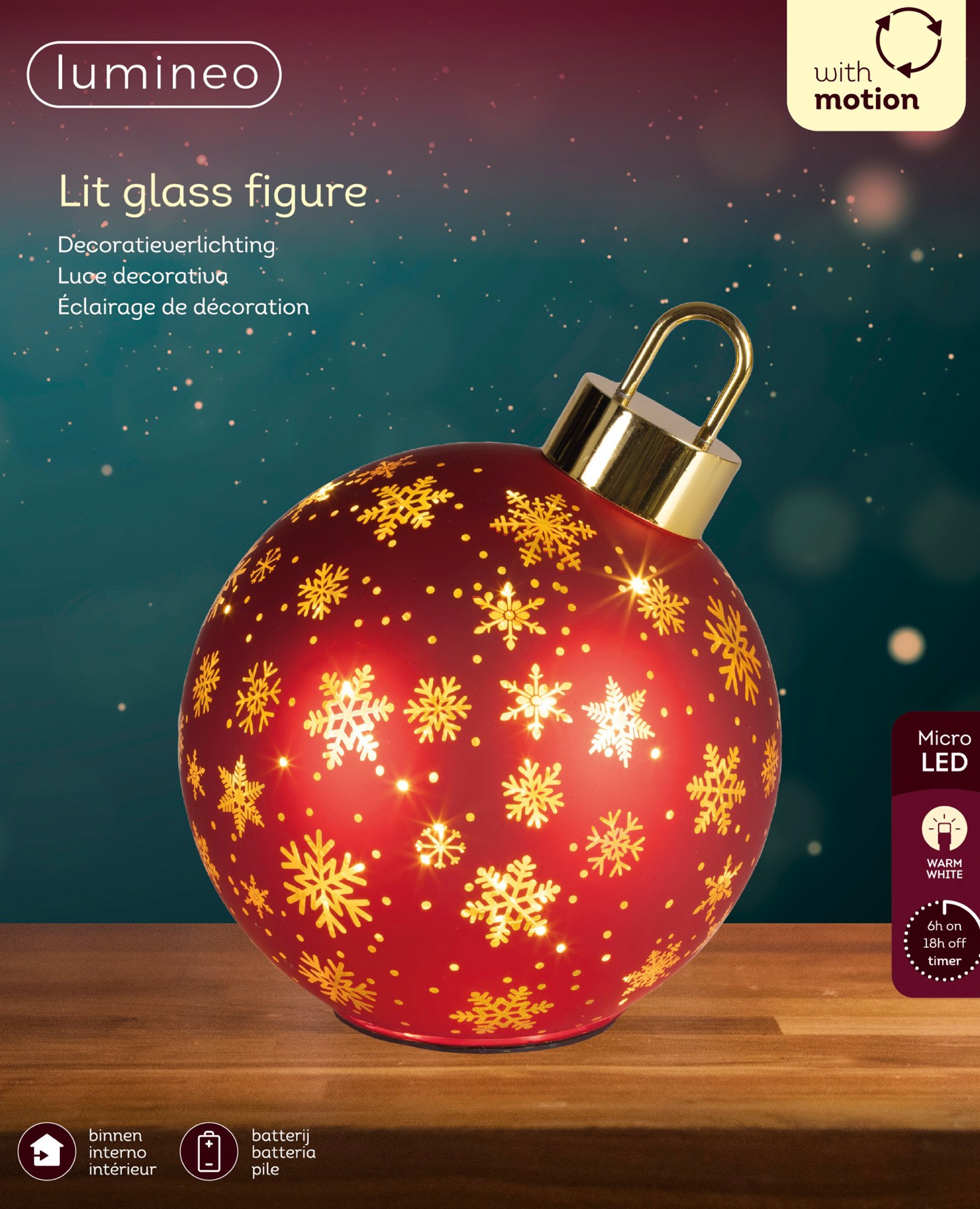 Deco Kerstbal Micro LED Kerstrood 18x23 cm - Glas - 25 leds - Warm White - IP20 - op Batterijen