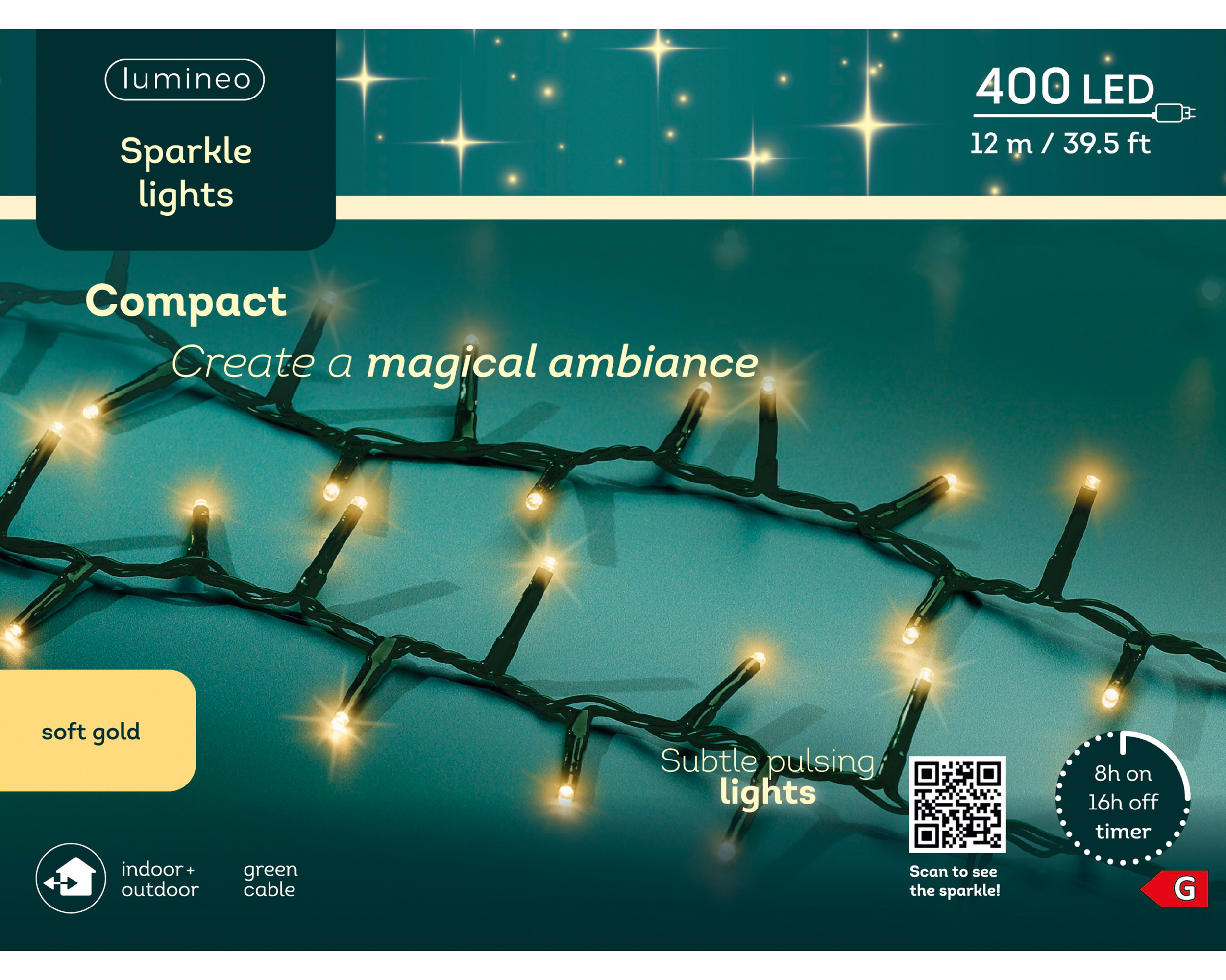 Kerstverlichting LED Compact Sparkle 12m - 400 leds - Green/Soft Gold - In/Outdoor