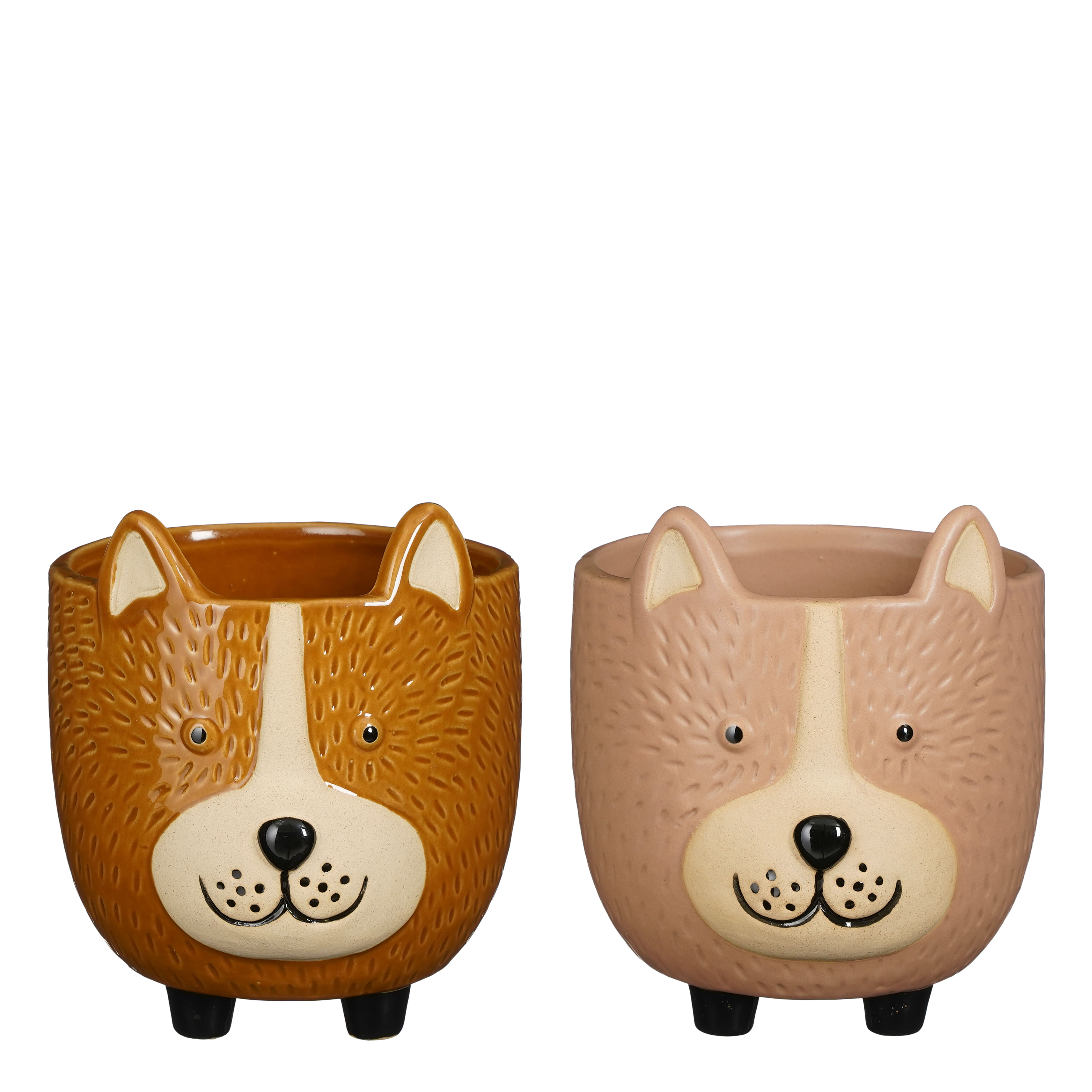 Mica Bloempot Hond Bruin/Beige 15x14x16 cm - assorti - prijs per stuk